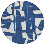 8' Navy Blue And Ivory Round Geometric Washable Indoor Outdoor Area Rug