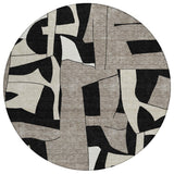 8' Black And Ivory Round Geometric Washable Indoor Outdoor Area Rug
