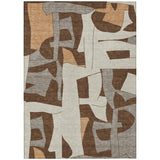 3' X 5' Brown And Beige Geometric Washable Indoor Outdoor Area Rug