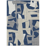 3' X 5' Navy Blue And Ivory Geometric Washable Indoor Outdoor Area Rug