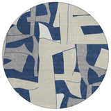 8' Navy Blue And Ivory Round Geometric Washable Indoor Outdoor Area Rug