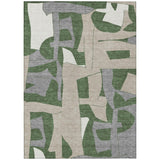 5' X 8' Olive Green And Gray Geometric Washable Indoor Outdoor Area Rug