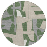 8' Olive Green And Gray Round Geometric Washable Indoor Outdoor Area Rug