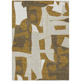 5' X 8' Walnut And Ivory Geometric Washable Indoor Outdoor Area Rug