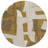 8' Walnut And Ivory Round Geometric Washable Indoor Outdoor Area Rug
