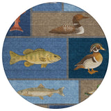 8' Navy Blue And Denim Blue Round Floral Medallion Washable Indoor Outdoor Area Rug
