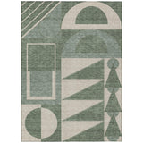 3' X 5' Green And Fern Green Geometric Washable Indoor Outdoor Area Rug
