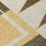 3' X 5' Chocolate And Gold Geometric Washable Indoor Outdoor Area Rug