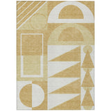 3' X 5' Gold And Wheat Geometric Washable Indoor Outdoor Area Rug
