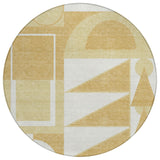 8' Gold And Wheat Round Geometric Washable Indoor Outdoor Area Rug