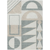 3' X 5' Ivory And Beige Geometric Washable Indoor Outdoor Area Rug