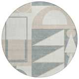 8' Ivory And Beige Round Geometric Washable Indoor Outdoor Area Rug