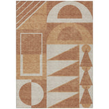 3' X 5' Orange And Copper Geometric Washable Indoor Outdoor Area Rug