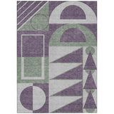 5' X 8' Plum And Silver Geometric Washable Indoor Outdoor Area Rug