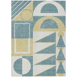 3' X 5' Teal Blue And Ivory Geometric Washable Indoor Outdoor Area Rug