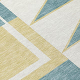 8' Teal Blue And Ivory Round Geometric Washable Indoor Outdoor Area Rug