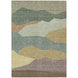 5' X 8' Green And Taupe Geometric Washable Indoor Outdoor Area Rug