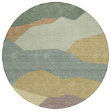 8' Green And Taupe Round Geometric Washable Indoor Outdoor Area Rug