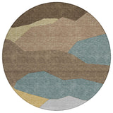 8' Brown And Gray Round Geometric Washable Indoor Outdoor Area Rug