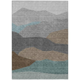 3' X 5' Gray And Silver Geometric Washable Indoor Outdoor Area Rug