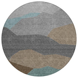 8' Gray And Silver Round Geometric Washable Indoor Outdoor Area Rug