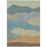 5' X 8' Teal Blue And Aqua Geometric Washable Indoor Outdoor Area Rug
