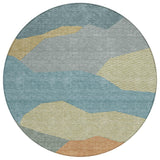 8' Teal Blue And Aqua Round Geometric Washable Indoor Outdoor Area Rug