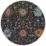 8' Black And Teal Blue Round Faux Bois Washable Indoor Outdoor Area Rug