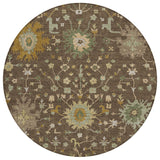 8' Chocolate And Olive Green Round Faux Bois Washable Indoor Outdoor Area Rug