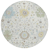 8' Ivory And Green Round Faux Bois Washable Indoor Outdoor Area Rug