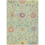 3' X 5' Mint Green And Salmon Faux Bois Washable Indoor Outdoor Area Rug