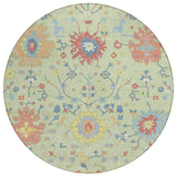 8' Mint Green And Salmon Round Faux Bois Washable Indoor Outdoor Area Rug