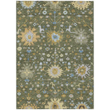 5' X 8' Olive Green And Green Faux Bois Washable Indoor Outdoor Area Rug