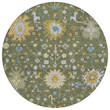 8' Olive Green And Green Round Faux Bois Washable Indoor Outdoor Area Rug
