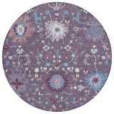 8' Plum And Lavender Round Faux Bois Washable Indoor Outdoor Area Rug
