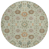 8' Green And Khaki Round Geometric Washable Indoor Outdoor Area Rug