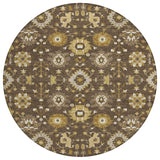 8' Chocolate And Brown Round Geometric Washable Indoor Outdoor Area Rug