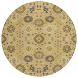 8' Gold And Brown Round Geometric Washable Indoor Outdoor Area Rug