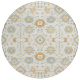 8' Ivory And Linen Round Geometric Washable Indoor Outdoor Area Rug