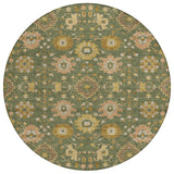 8' Olive Green And Green Round Geometric Washable Indoor Outdoor Area Rug