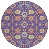 8' Purple And Plum Round Geometric Washable Indoor Outdoor Area Rug