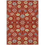 3' X 5' Red And Rust Geometric Washable Indoor Outdoor Area Rug