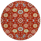 8' Red And Rust Round Geometric Washable Indoor Outdoor Area Rug