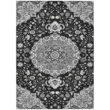 3' X 5' Black And Granite Gray Damask Washable Indoor Outdoor Area Rug