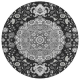 8' Black And Granite Gray Round Damask Washable Indoor Outdoor Area Rug