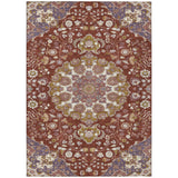 3' X 5' Burgundy And Red Damask Washable Indoor Outdoor Area Rug