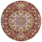 8' Burgundy And Red Round Damask Washable Indoor Outdoor Area Rug