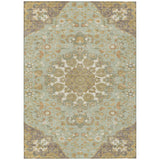 3' X 5' Green And Taupe Damask Washable Indoor Outdoor Area Rug
