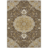 3' X 5' Chocolate And Brown Damask Washable Indoor Outdoor Area Rug