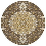 8' Chocolate And Brown Round Damask Washable Indoor Outdoor Area Rug